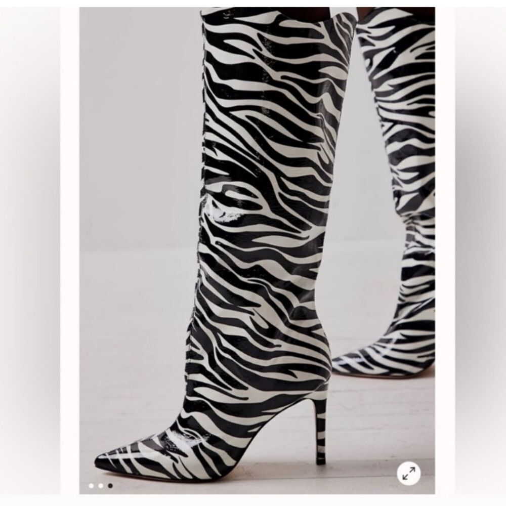 Free People x Vicenza Zebra Print Leather Tall Heels Boots size 6